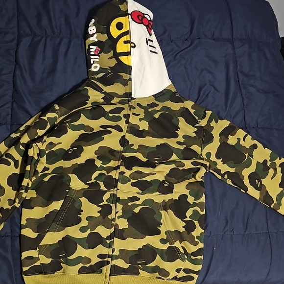 Bape Other - Bape Green Camo Hoodie with Character Design